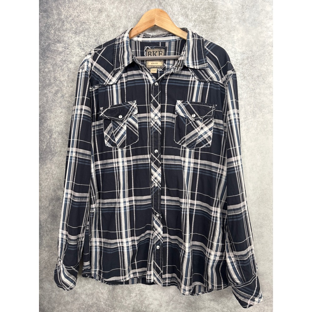 BKE The Buckle Men's Blue Button Down Pearl Snap Long Sleeve Shirt Slim Fit XL